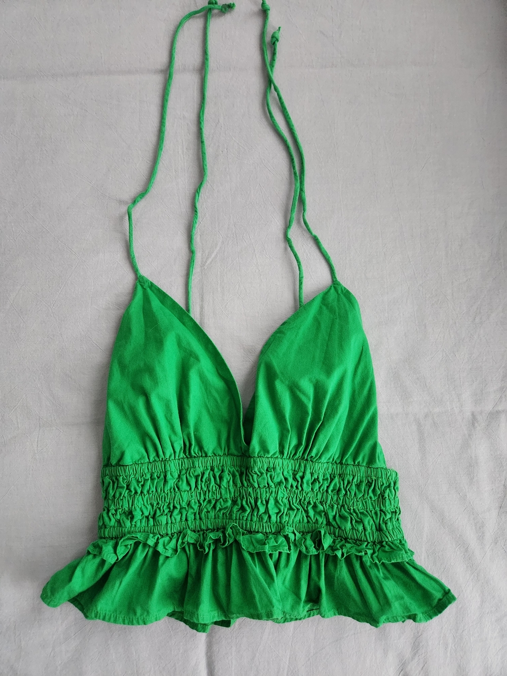 Green Smocked Ruffle Halter Tank Top - Brand Unspecified
